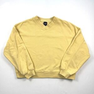 Gap Women's Yellow V Neck‎ Long Sleeve Pullover Sweatshirt Size S